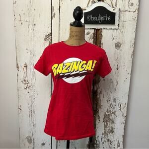 the Big Bang Theory TBBT Sheldon BAZINGA Womens Tshirt red Funny novelty